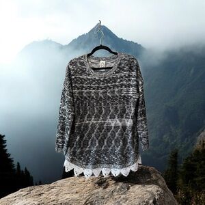 Eleven Star Black/White/Grey Patterned Soft Knit Sweater